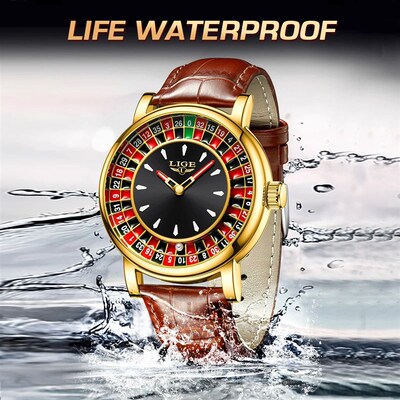Leather Men Lucky Watch Rotating Dial Las Vegas Roulette Des