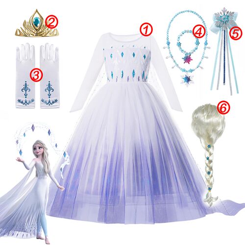 Elsa Princess Dress for Girls White Sequined Mesh Ball Gown
