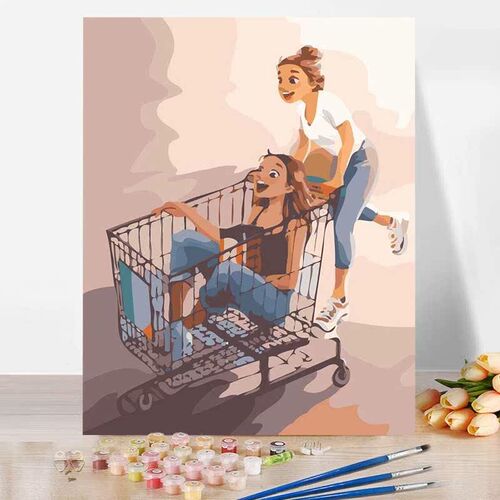 Hand Painted Cartoon Girl Painting By Numbers DIY Home Decor