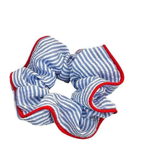 New Scrunchies Red Hem Blue Striped Hair Tie Sweet Fresh Ela