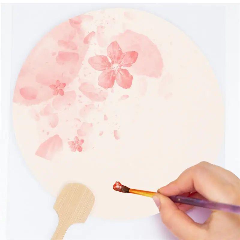 4Pcs Diy Blank Rice Paper Fans Portable Painting Hand Fans F - 实物图