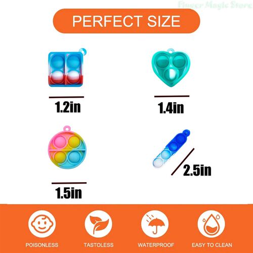 24PCS Pop Fidget Toys Party Favors Toddler 4 Shape Pop Keych