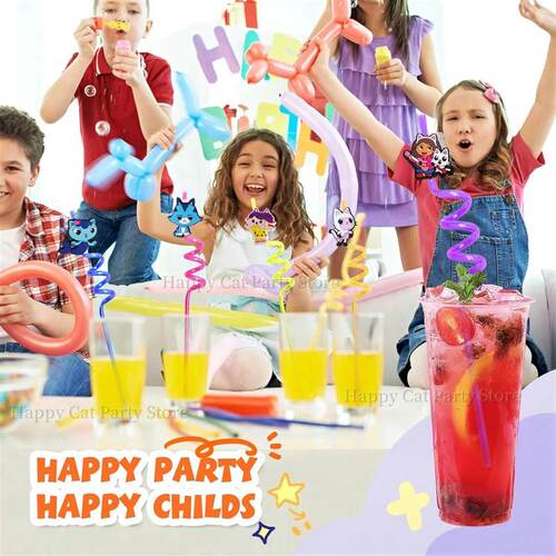 Gabby Kids Straws Cartoon Gabby Cat Reusable Drinking Straw