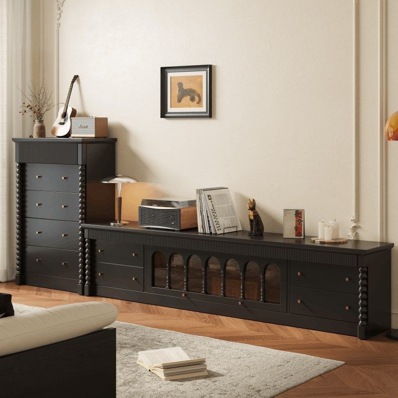 法式复古实木电视柜中古老钱风欧式别墅大户型客厅视听地柜