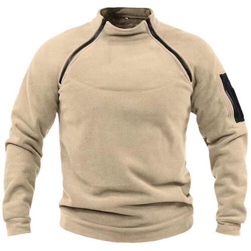 Mens Sweater Polar Fleece Solid Color Stand Collar Outdoor