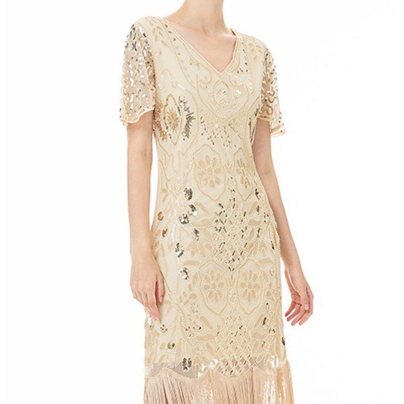 显年轻 带袖 盖茨比复古裙 1920s The Great Gatsby Party Dress