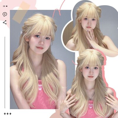 White blonde wig women full wig long wave long curly hair ne