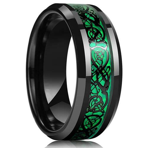 Fashion Black Tungsten Wedding Celtic Dragon Rings For Men I