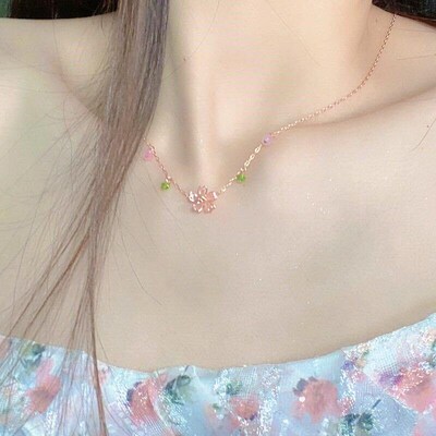 Romantic Charm Pink Cherry Blossom Pendent For Women Korea J