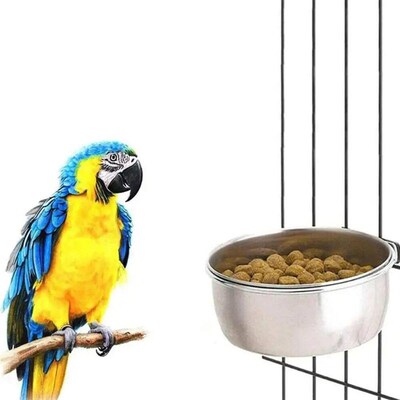 Parrot Rabbit Hamster Pet Food Dish Stainless Steel Clamp-on
