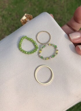 4Pcs Summer Bohemia Crystal Bead Rings Set for Women Fresh C