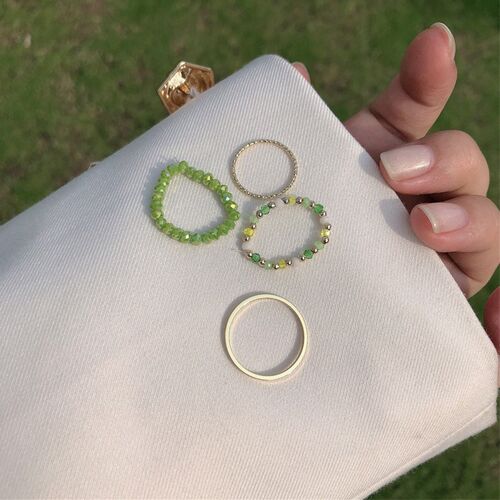 4Pcs Summer Bohemia Crystal Bead Rings Set for Women Fresh C
