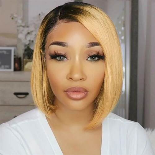 Honey Blond Short Bob Hair Wig Straight Human Hair Wigs On S