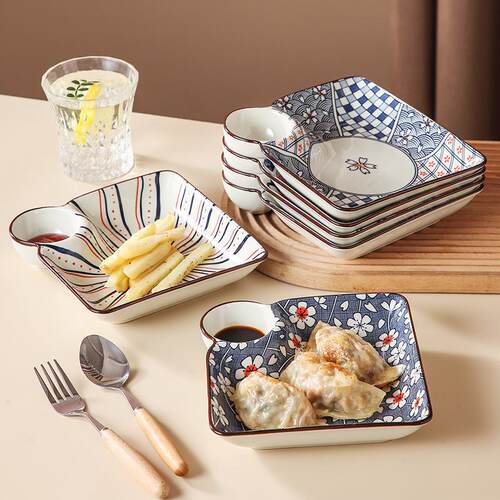 Modern Bohemian Ceramic Dumpling Plate with Dipping Bowl
