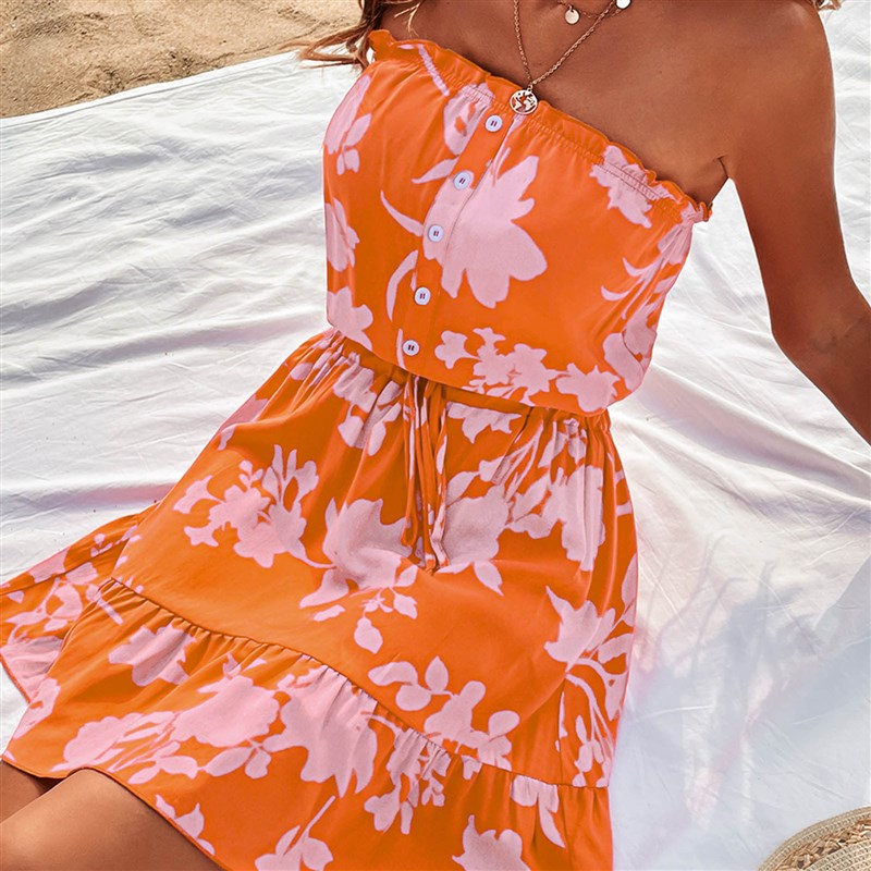 Summer Beach Elastic Waist Women Dress Casual Fashion图片