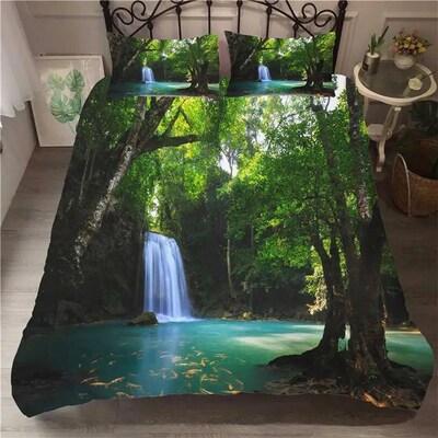 Waterfall Duvet Cover Set Natural Scenery Quilt Cover Pillow