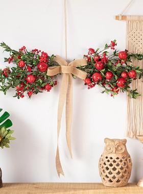 木窗家居客厅装饰摆件玄关新年房间摆设布置创意仿真石榴木窗饰品