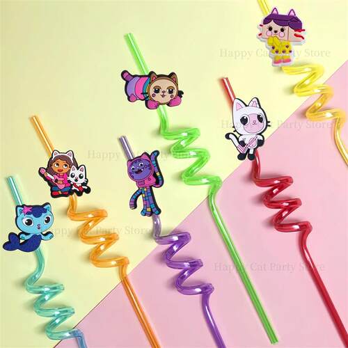 Gabby Kids Straws Cartoon Gabby Cat Reusable Drinking Straw