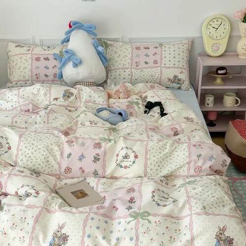Pink Floral Bedding Set Soft Ins Single Double Queen Size Du