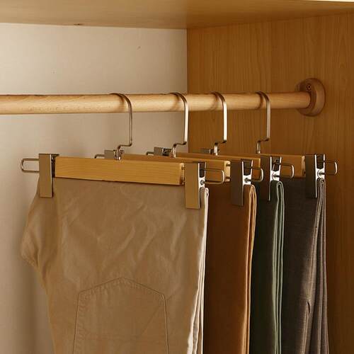 Wooden Pants Clips Non-Slip No-Trace Hangers Trousers Skirts