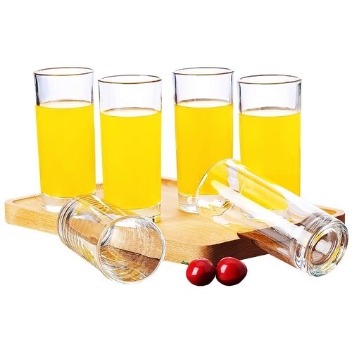 Glass cup set 6 beer cups with tray holder heat-resistant si