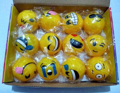 12pcs Emoti Emoticon Yellow Light Up LED Rubber Bouncy Balls