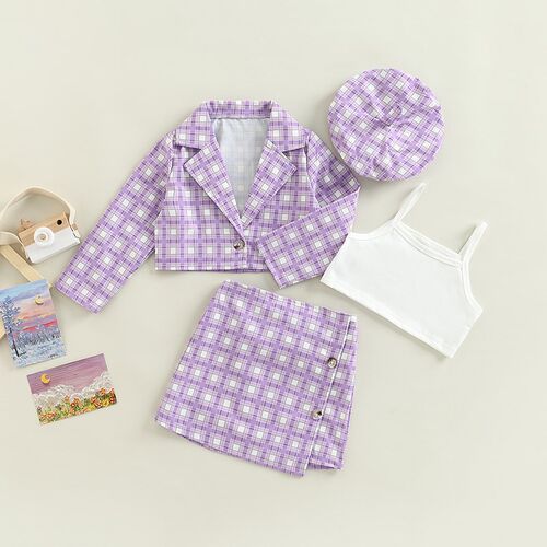 3-7Y Kids Girls Autumn Clothes Set 4Pcs Baby Long Sleeve Pla