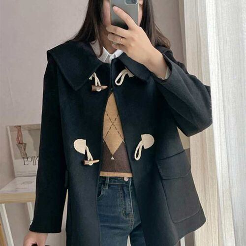 horn button double-sided cashmere coat womens mid-long autu
