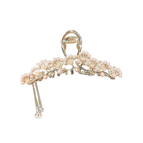 Antique Pearl Fan Tassel Grab Clip Elegant Design Sense Back