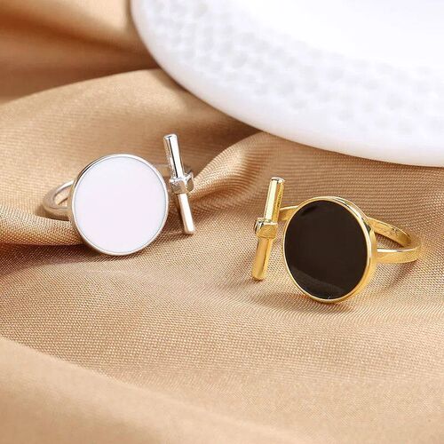 Womens Fashion Geometric Open Rings Accessory Black/White R