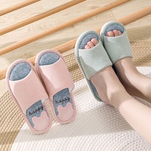 Four-home Fabric Cotton And Linen Slippers For Women Linen C