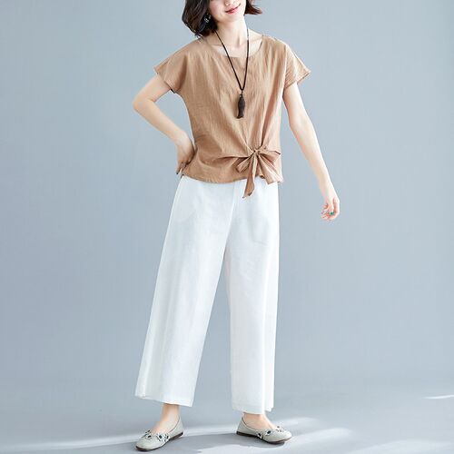 Loose Casual White blouse Shirts Women Tops Cotton Linen Shi