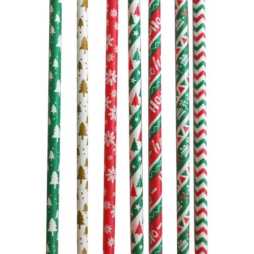 25pcs Christmas Paper Straws Snowflake Drinking Straw Merry