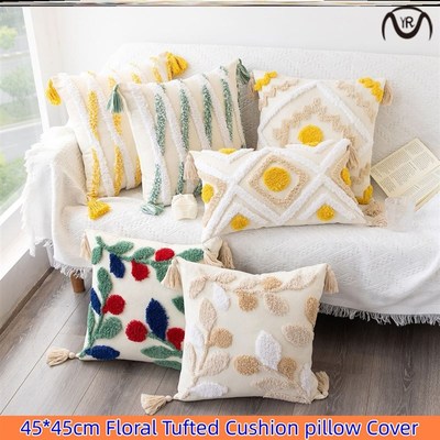 Floral Tufted Cushion Cover Multi-color Decorative Pillow