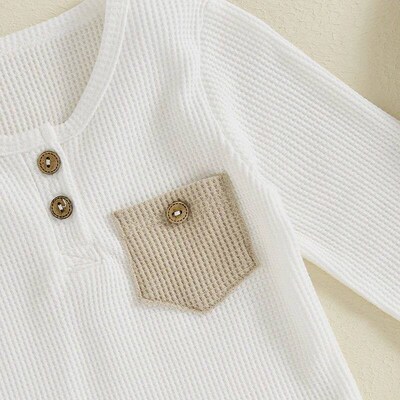 Baby Boy 2Pcs Fall Outfits Long Sleeve Pocket Henley ops Pan