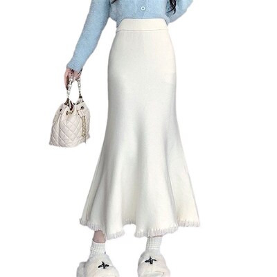 Knitted Midlength Skirt Womens 2025 Tassel Fish Tail High Wa