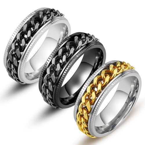 Mens titanium steel can rotate chain ring stainless steel p