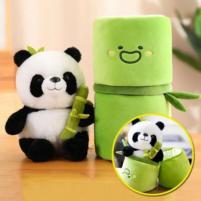 25 40CM Kawaii Bamboo Tube Panda Set Plush Pillow Doll Toy C