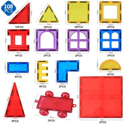 108pcs Big Size Magnetic Tiles 3D Constructor Building Block