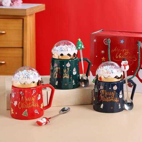 Ceramic Cup Christmas Gift Box Set With Lid And Spoon Mug Cu