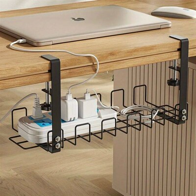 Under Table Storage Rak Metal Cable Management Tray Home Off