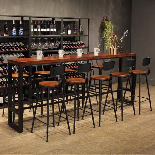 咖啡厅实木吧台桌休闲桌椅酒吧椅家用吧台桌椅奶茶店高吧桌椅