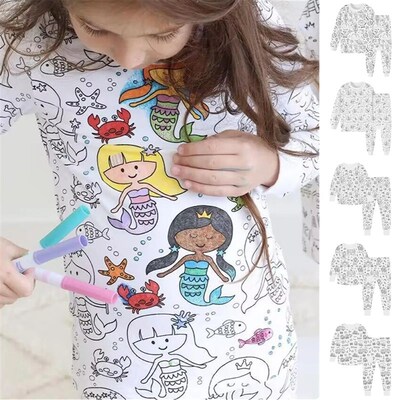DIY Pajamas Kids Sketch Colorful Pajama Set Kids Art Color Y