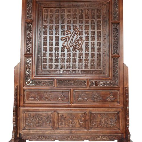 木雕座屏屏风客厅 落地屏风百福 中式实木门厅餐厅屏风玄关隔断