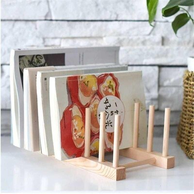 Wooden Kitchen Dish Drain Rack Dinnerware Storage Organizer