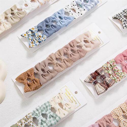10Pcs/Set Mini Hair Bows Clips Baby Girls Cute Froal Print P