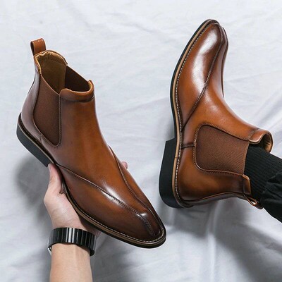 New Brown Chelsea Boots for Men Ankle Business Square Toe Sl