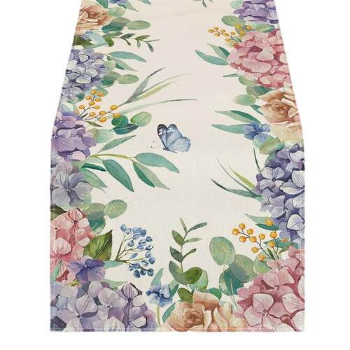 Spring Lemons Flowers Linen Table Runner Holiday Party Decor