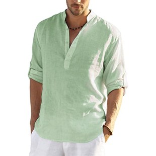 2022 New Mens Casual Blouse Cotton Linen Shirt Loose Tops L