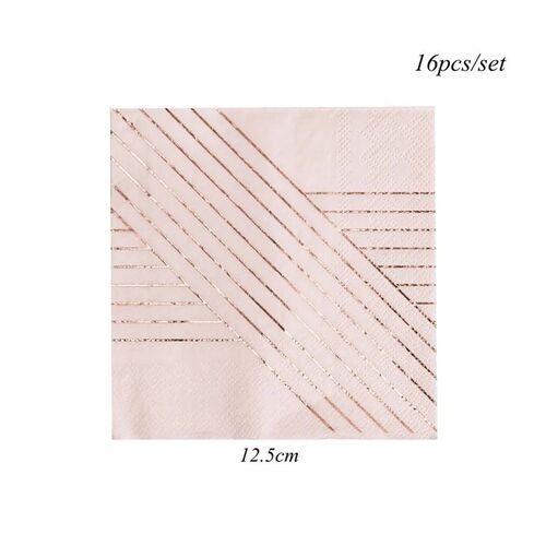 1Set Pink Paper Disposable Tableware Gilding Striped Table D